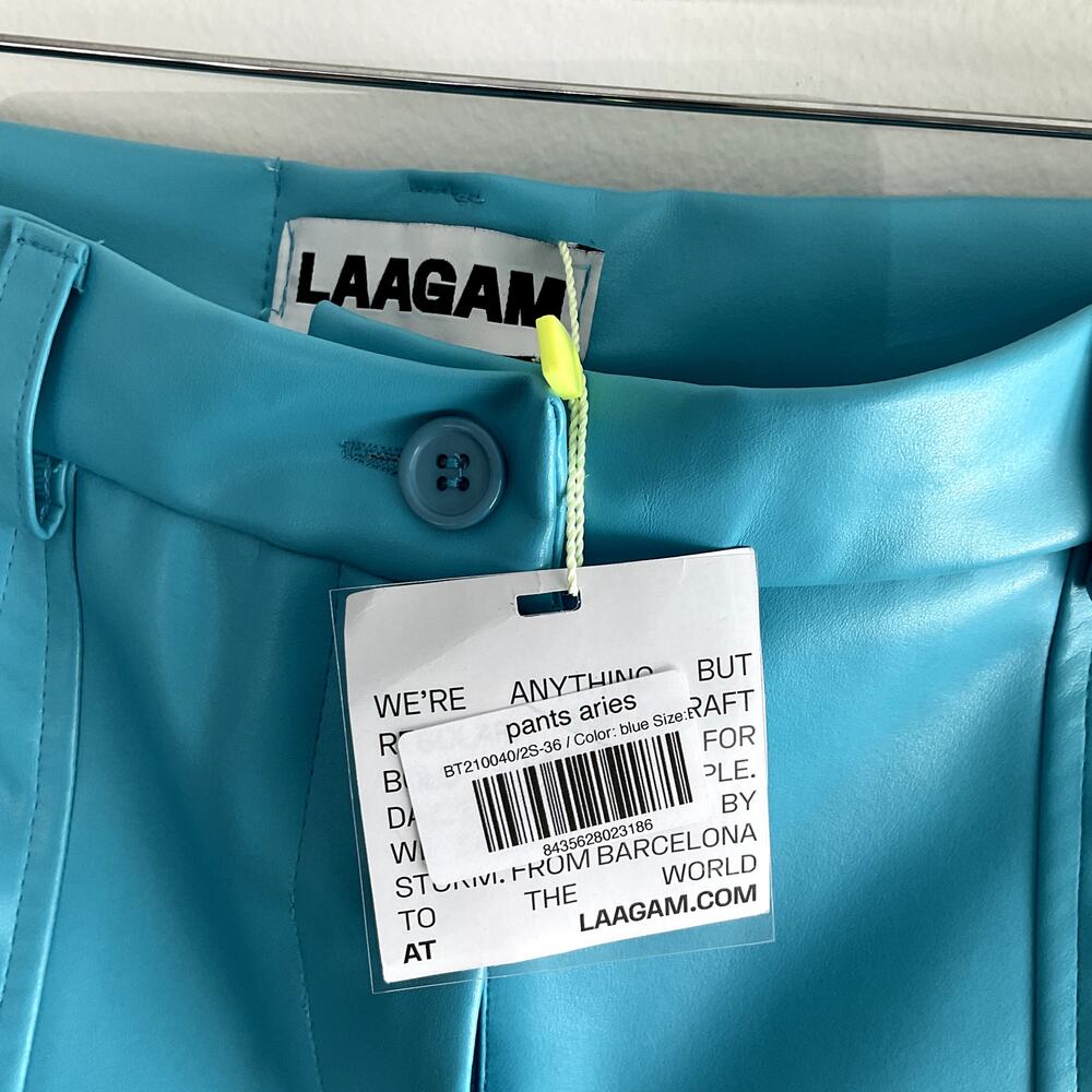 LAAGAM Blue Faux Leather Straight Leg High Rise Pants Size S - Picture 3 of 6